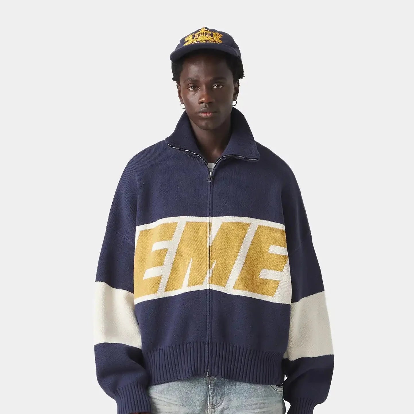 Zip Knit Eme Studios Navy Mustard